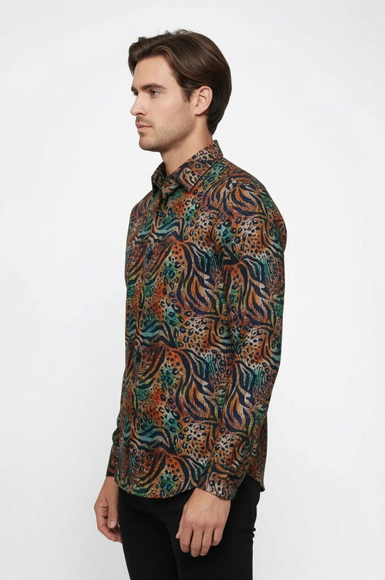 Men's Black Slim Fit Animal Print Multicolour Shirt | Wessi