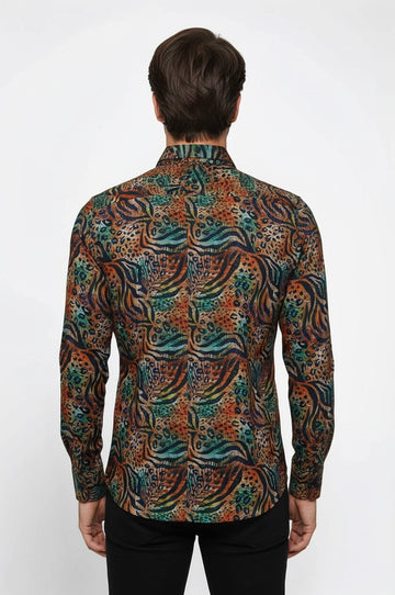 Men's Black Slim Fit Animal Print Multicolour Shirt | Wessi
