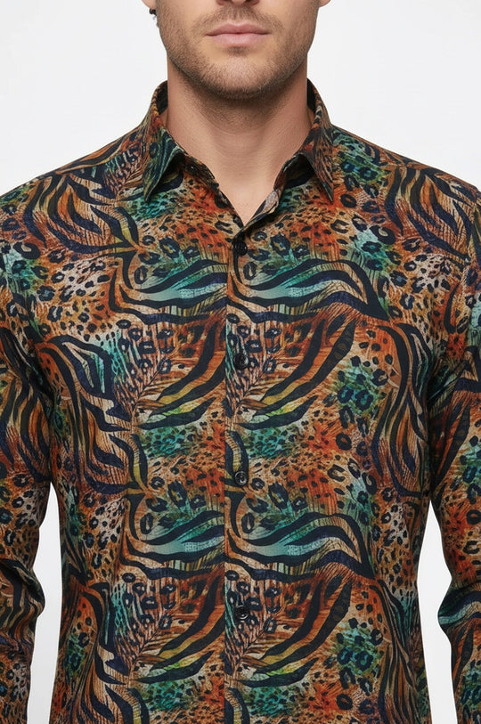 Men's Black Slim Fit Animal Print Multicolour Shirt | Wessi