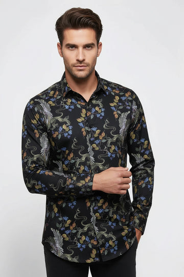 Men's Dark Purple Slim Fit Floral Patterned Shirt | Wessi