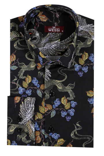 Men's Dark Purple Slim Fit Floral Patterned Shirt | Wessi