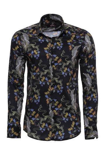 Men's Dark Purple Slim Fit Floral Patterned Shirt | Wessi