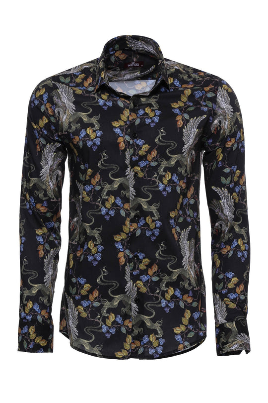 Men's Dark Purple Slim Fit Floral Patterned Shirt | Wessi