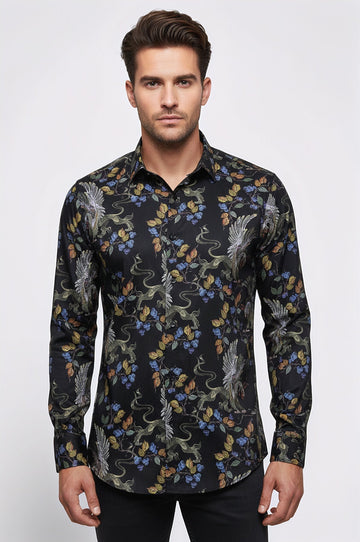 Men's Dark Purple Slim Fit Floral Patterned Shirt | Wessi