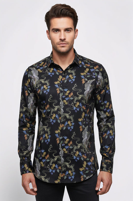 Men's Dark Purple Slim Fit Floral Patterned Shirt | Wessi