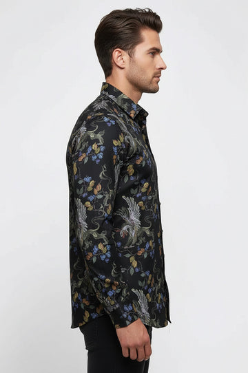 Men's Dark Purple Slim Fit Floral Patterned Shirt | Wessi