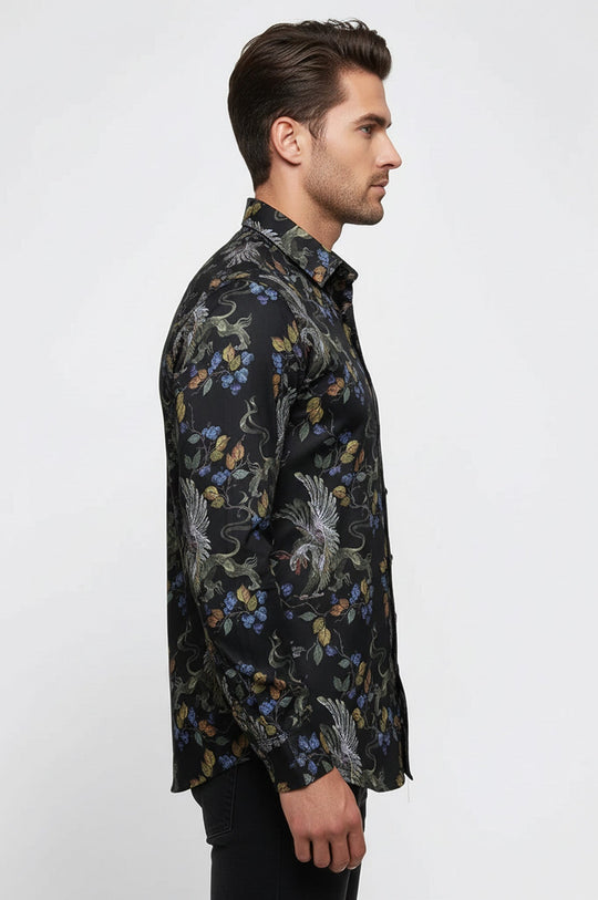 Men's Dark Purple Slim Fit Floral Patterned Shirt | Wessi