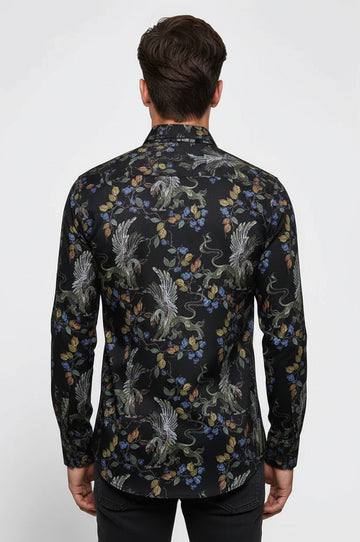 Men's Dark Purple Slim Fit Floral Patterned Shirt | Wessi