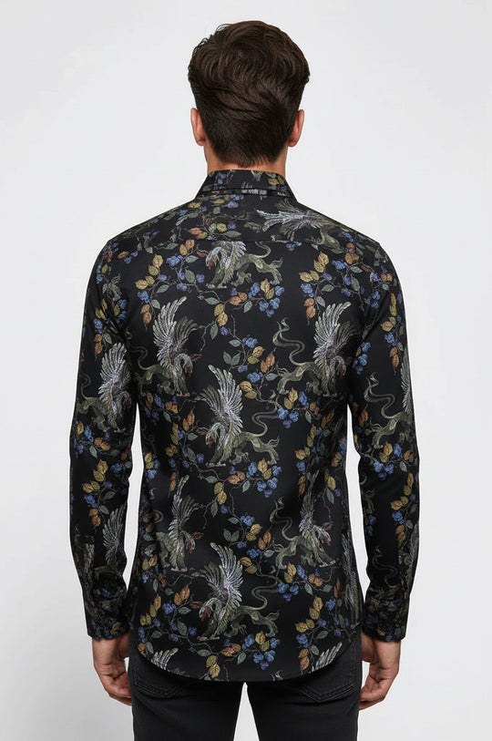 Men's Dark Purple Slim Fit Floral Patterned Shirt | Wessi