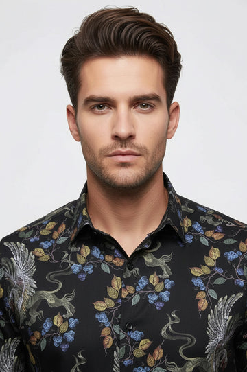 Men's Dark Purple Slim Fit Floral Patterned Shirt | Wessi