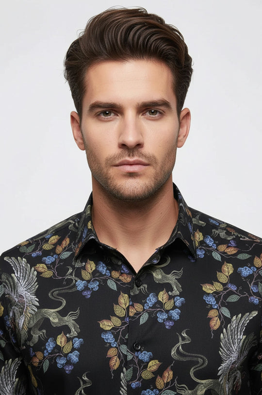 Men's Dark Purple Slim Fit Floral Patterned Shirt | Wessi