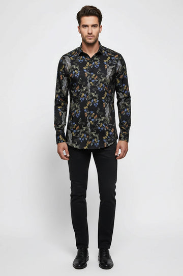 Men's Dark Purple Slim Fit Floral Patterned Shirt | Wessi