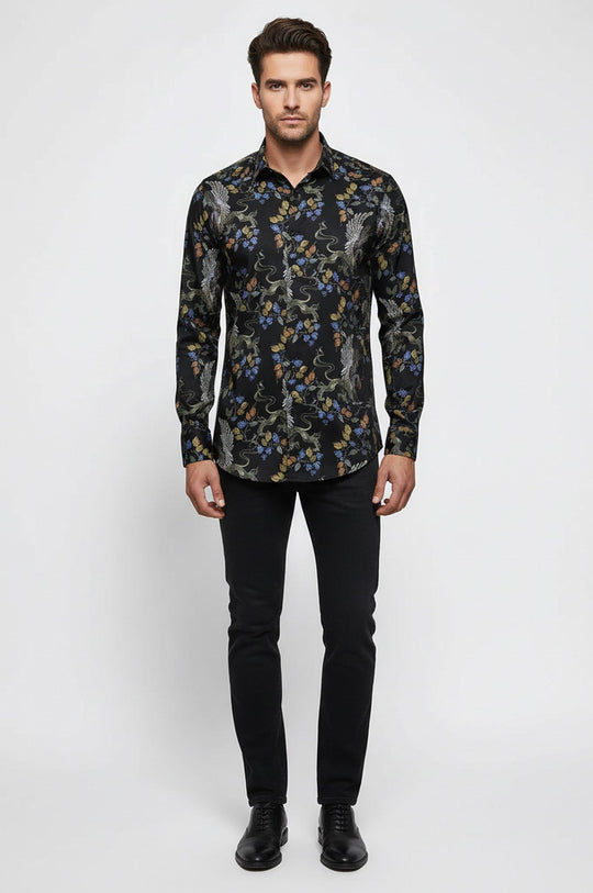 Men's Dark Purple Slim Fit Floral Patterned Shirt | Wessi