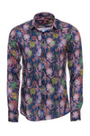 Men's Blue Slim Fit Tiger & Leaf Print Shirt | Wessi