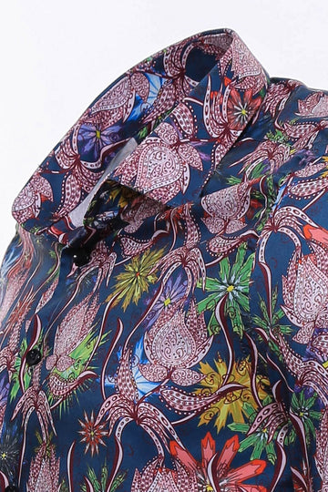 Men's Blue Slim Fit Tiger & Leaf Print Shirt | Wessi