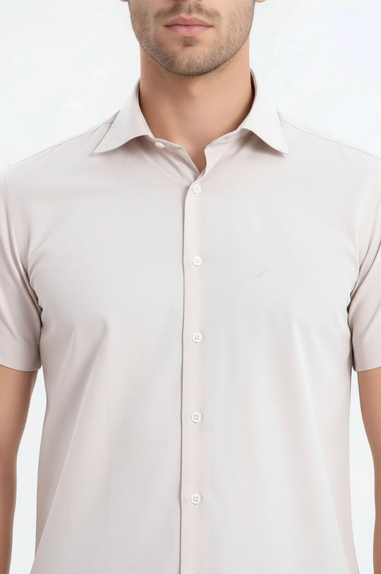 Short Sleeve Plain Cream Slim Fit Shirt | Wessi