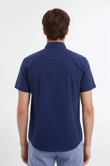 Short Sleeve Plain Navy Blue Slim Fit Shirt | Wessi