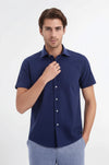 Short Sleeve Plain Navy Blue Slim Fit Shirt | Wessi