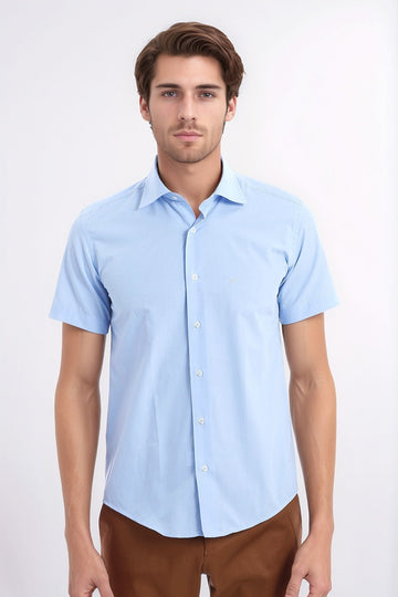 Short Sleeve Plain Blue Slim Fit Shirt | Wessi