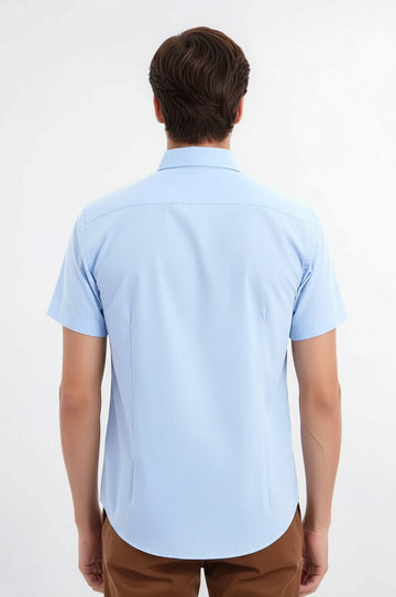 Short Sleeve Plain Blue Slim Fit Shirt | Wessi