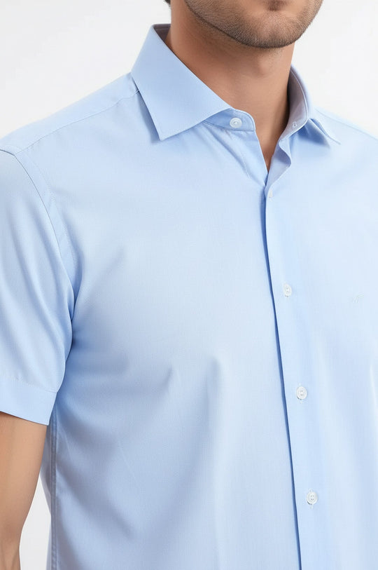 Short Sleeve Plain Blue Slim Fit Shirt | Wessi