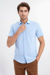 Short Sleeve Plain Blue Slim Fit Shirt | Wessi