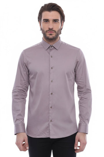 Men's Grey Slim Fit Long Sleeve Shirt – Wessi