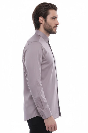Men's Grey Slim Fit Long Sleeve Shirt – Wessi