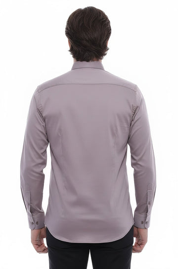 Men's Grey Slim Fit Long Sleeve Shirt – Wessi