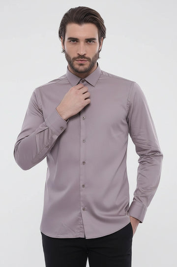 Men's Grey Slim Fit Long Sleeve Shirt – Wessi