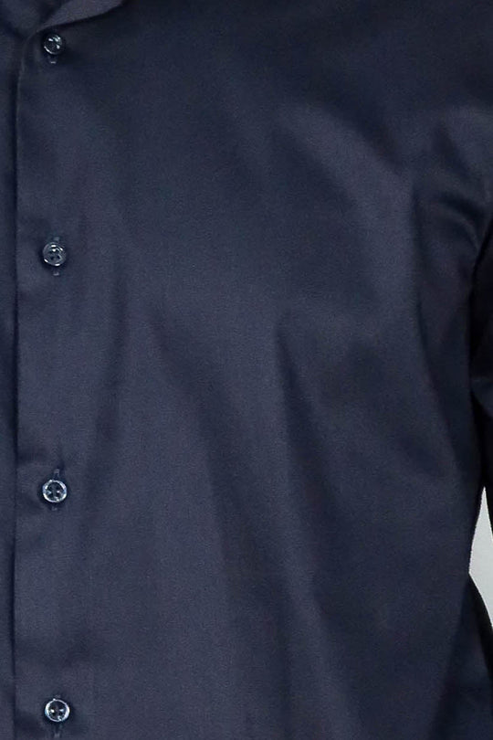 Men's Navy Blue Cotton Satin Slim Fit Cuffed Shirt – Wessi