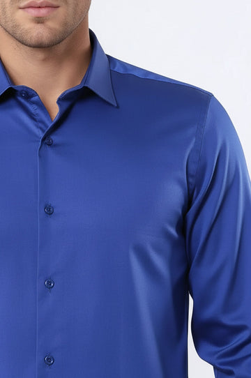 Men's Navy Blue Cotton Satin Slim Fit Shirt – Wessi