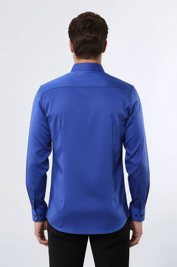 Men's Navy Blue Cotton Satin Slim Fit Shirt – Wessi