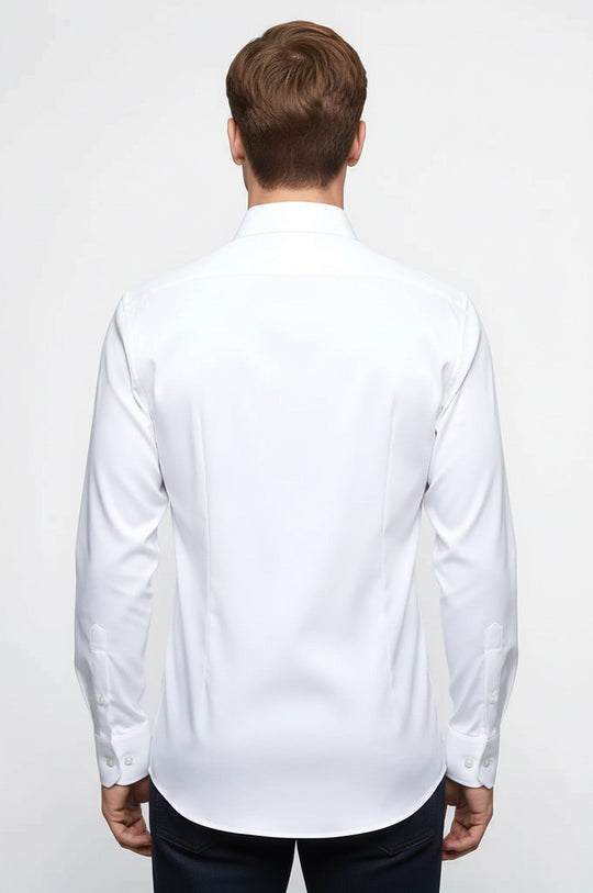 Men's White Slim Fit Plain Long Sleeve Shirt | Wessi