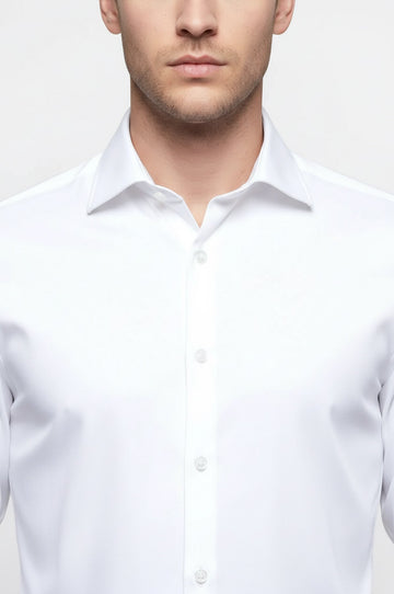 Men's White Slim Fit Plain Long Sleeve Shirt | Wessi