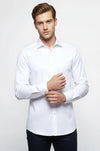 Men's White Slim Fit Plain Long Sleeve Shirt | Wessi