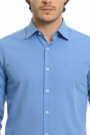 Men's Blue Cotton Satin Slim Fit Shirt – Wessi