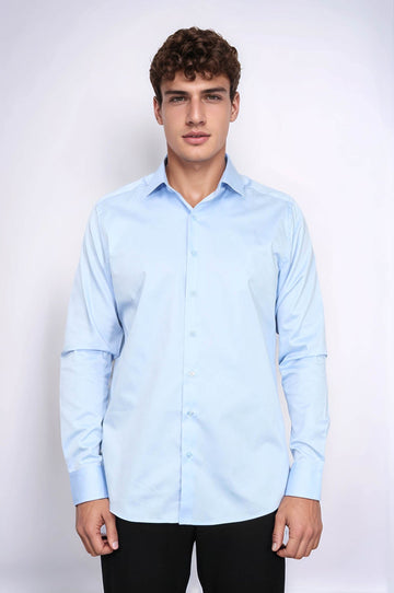 Men's Sky Blue Cotton Satin Slim Fit Shirt – Wessi