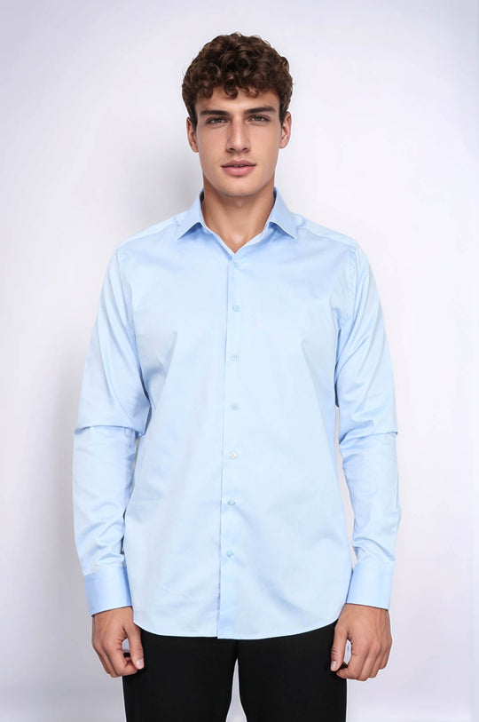 Men's Sky Blue Cotton Satin Slim Fit Shirt – Wessi