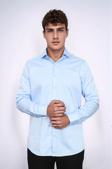 Men's Sky Blue Cotton Satin Slim Fit Shirt – Wessi