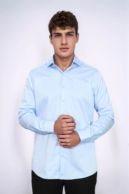 Men's Sky Blue Cotton Satin Slim Fit Shirt – Wessi
