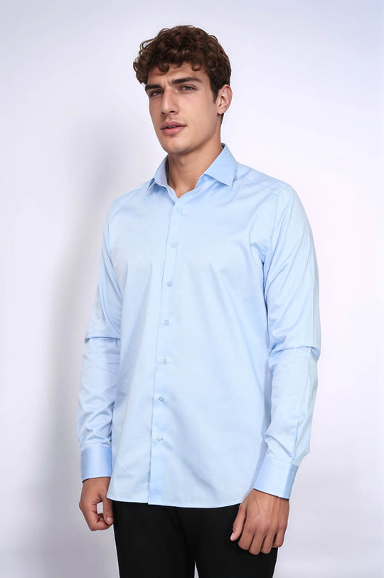 Men's Sky Blue Cotton Satin Slim Fit Shirt – Wessi