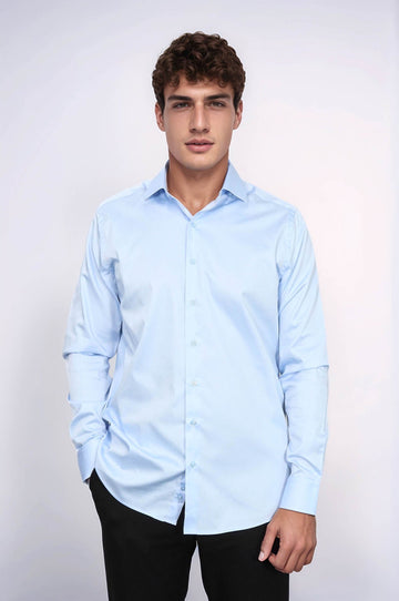 Men's Sky Blue Cotton Satin Slim Fit Shirt – Wessi