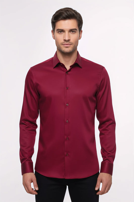 Men's Burgundy Slim Fit Long Sleeve Shirt – Wessi