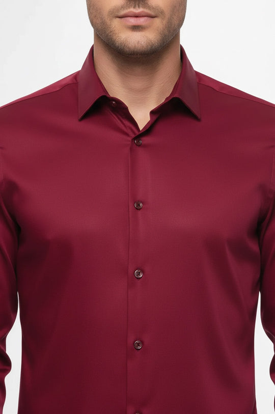 Men's Burgundy Slim Fit Long Sleeve Shirt – Wessi