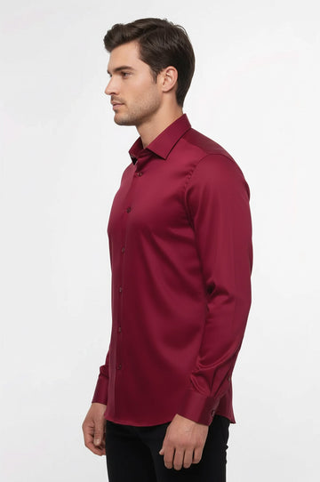 Men's Burgundy Slim Fit Long Sleeve Shirt – Wessi