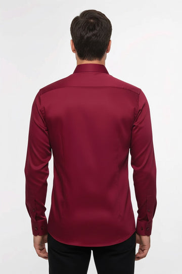 Men's Burgundy Slim Fit Long Sleeve Shirt – Wessi