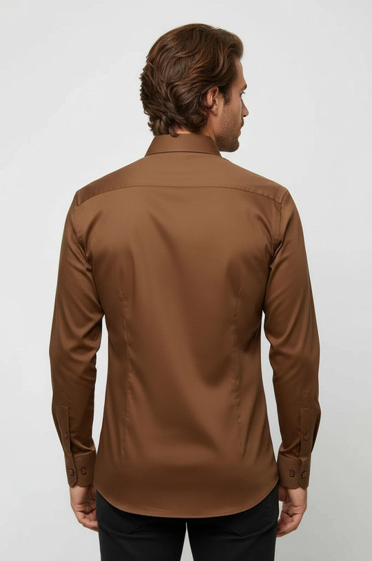 Men's Tan Slim Fit Satin Finish Cotton Shirt | Wessi