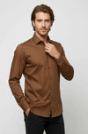 Men's Tan Slim Fit Satin Finish Cotton Shirt | Wessi