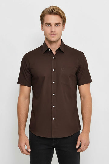 Men's Brown Plain Short Sleeve Shirt – Wessi